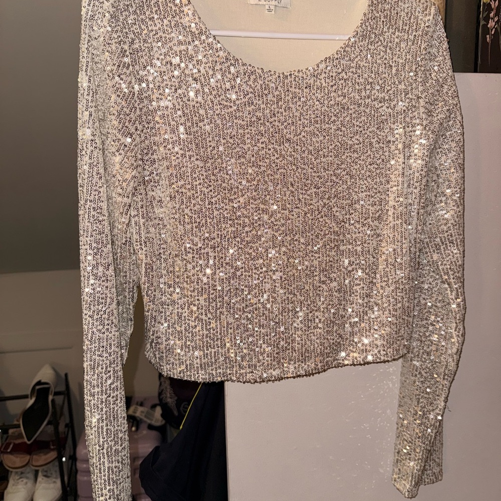 Z Supply Silver Sequin Crop Top